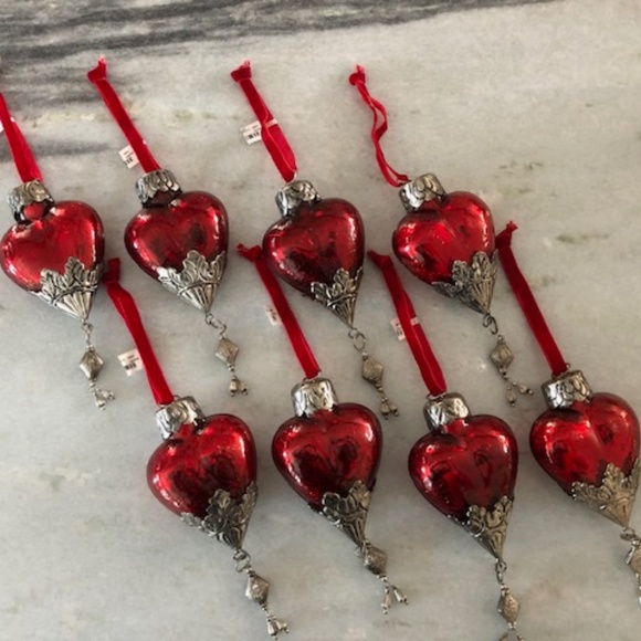 NWT Heart Shaped Red Glass Ornament set with metal accents (8) - Picture 1 of 5